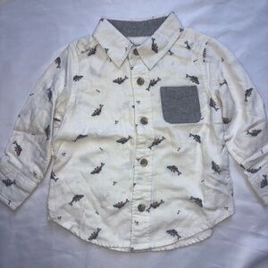 Old Navy White Fish Print Long Sleeve Dress Shirt, Fish Hook Print Shirt, Baby